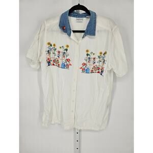 Bobbie Brooks Women's Denim Collar Embroidered Short Sleeve Top Size 14W/16W